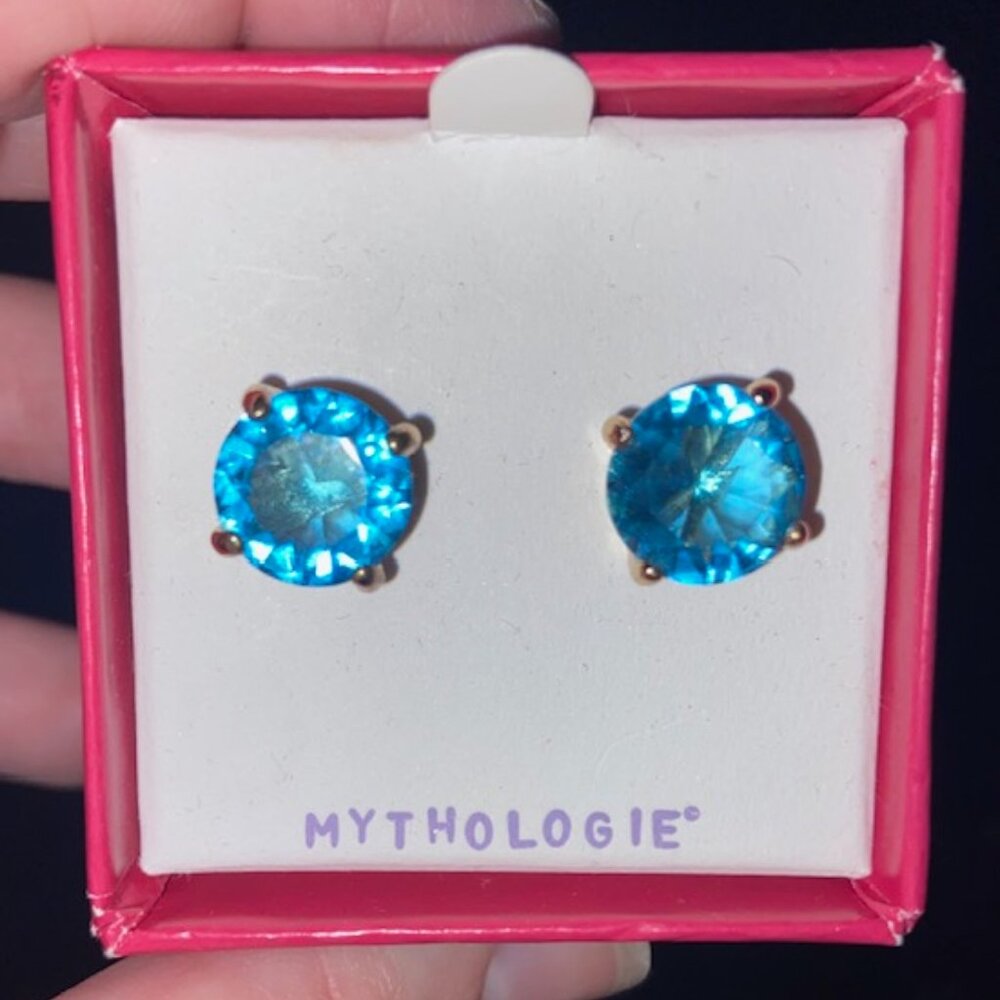 Natural Blue Topaz Martini Stud Earrings